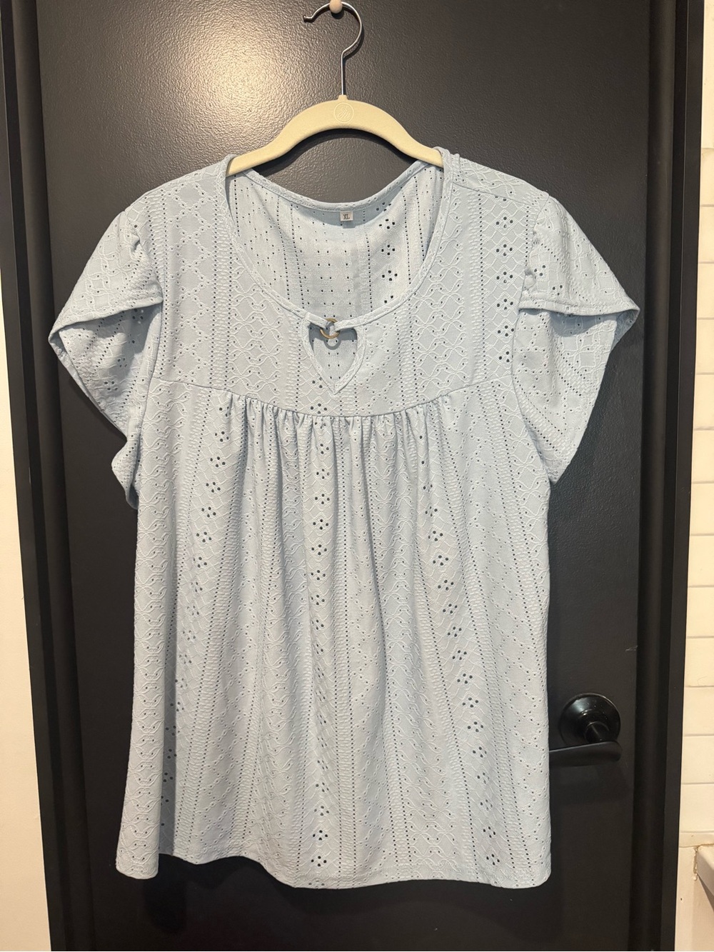 Light Blue Eyelet Flutter Sleeve Women’s Top